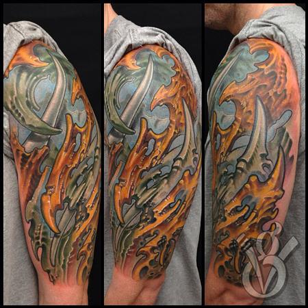 Jon von Glahn - biomech bio organic color half sleeve tattoo arm